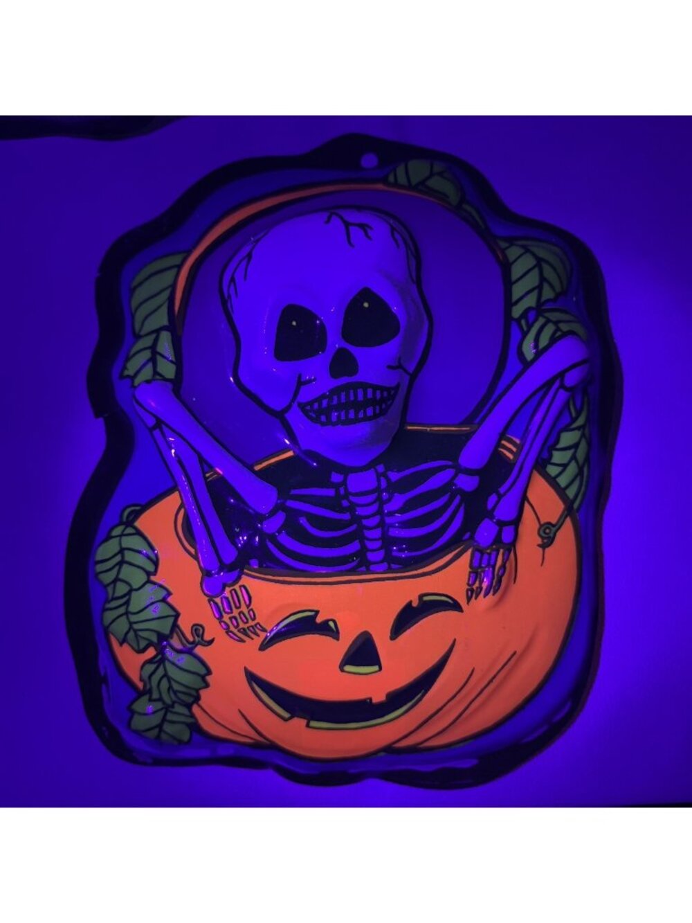 VTG Halloween Skeleton Pumpkin Plastic Wall Decor GLOWS